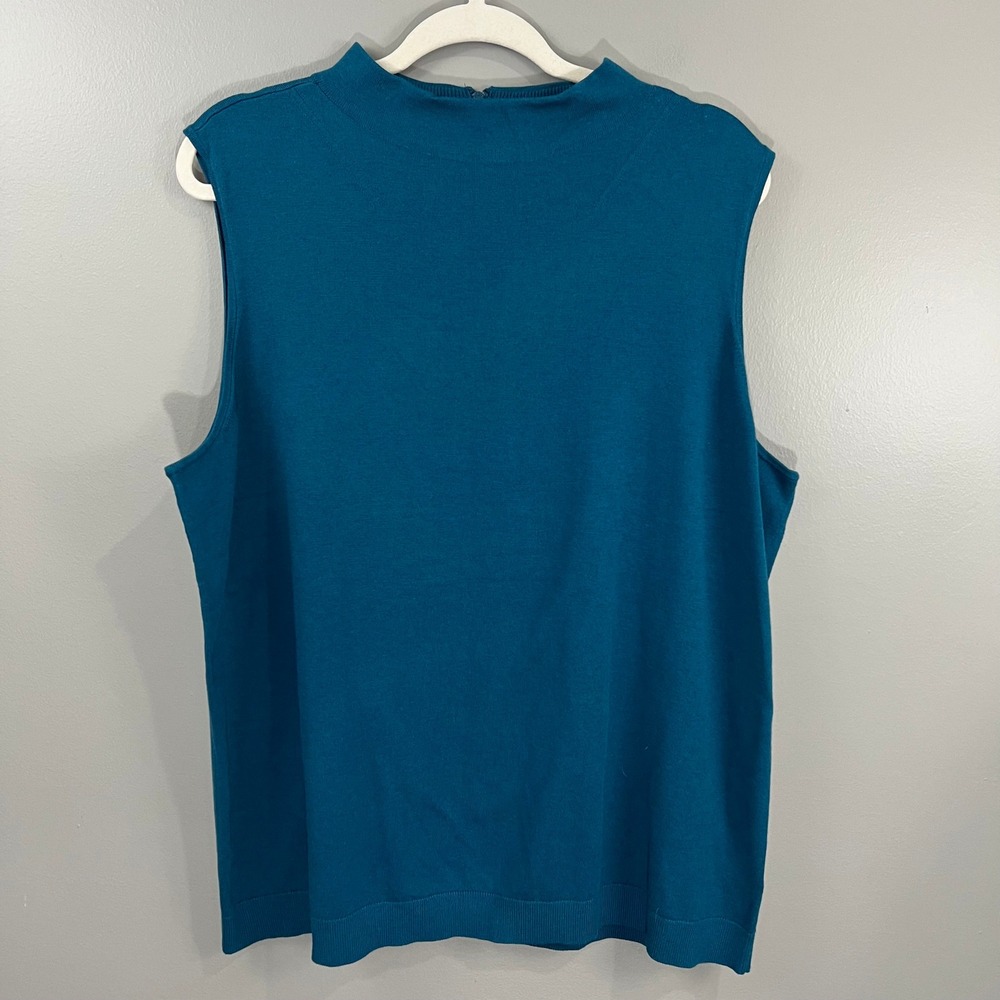 Talbots Knit Top Women 3X Teal Great Mock Neck Sleeveless Back Zip Cotton Blend